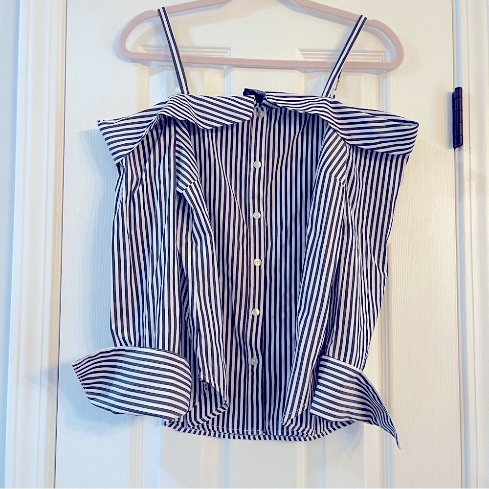by & by Black and White Striped Blouse